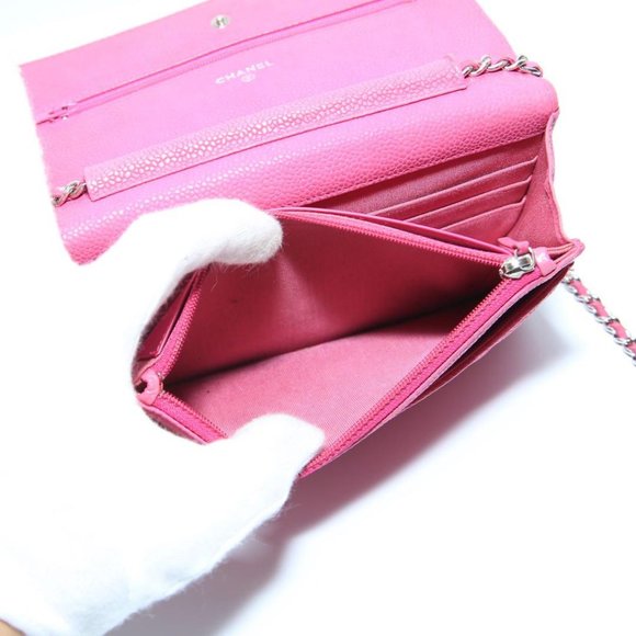 Authentic CHANEL Classic Pink Caviar Leather Wallet on Chain Crossbody Bag Purse - Picture 13 of 15